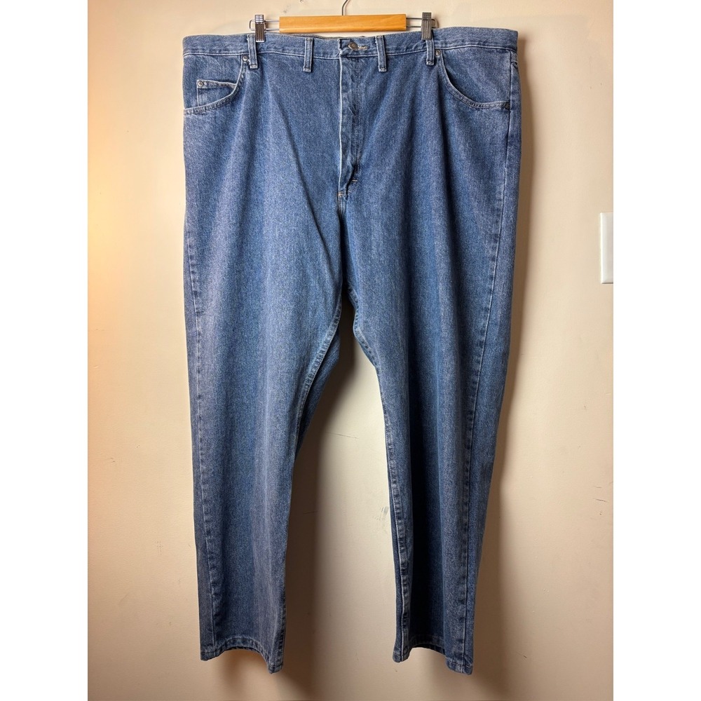 Mens 48x30 Wrangler Straight Jeans‎ Blue Denim Cotton Relaxed Comfort 5-Pocket
